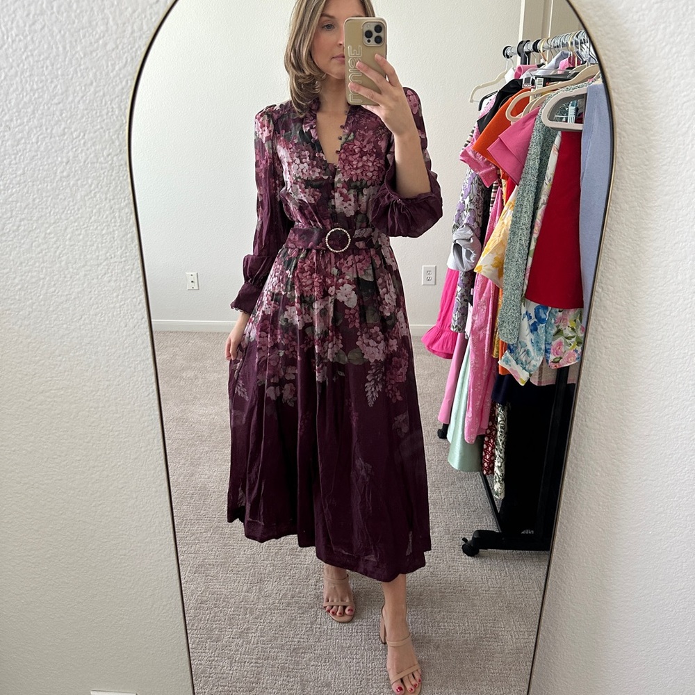 Floral Midi Dress in Burgundy